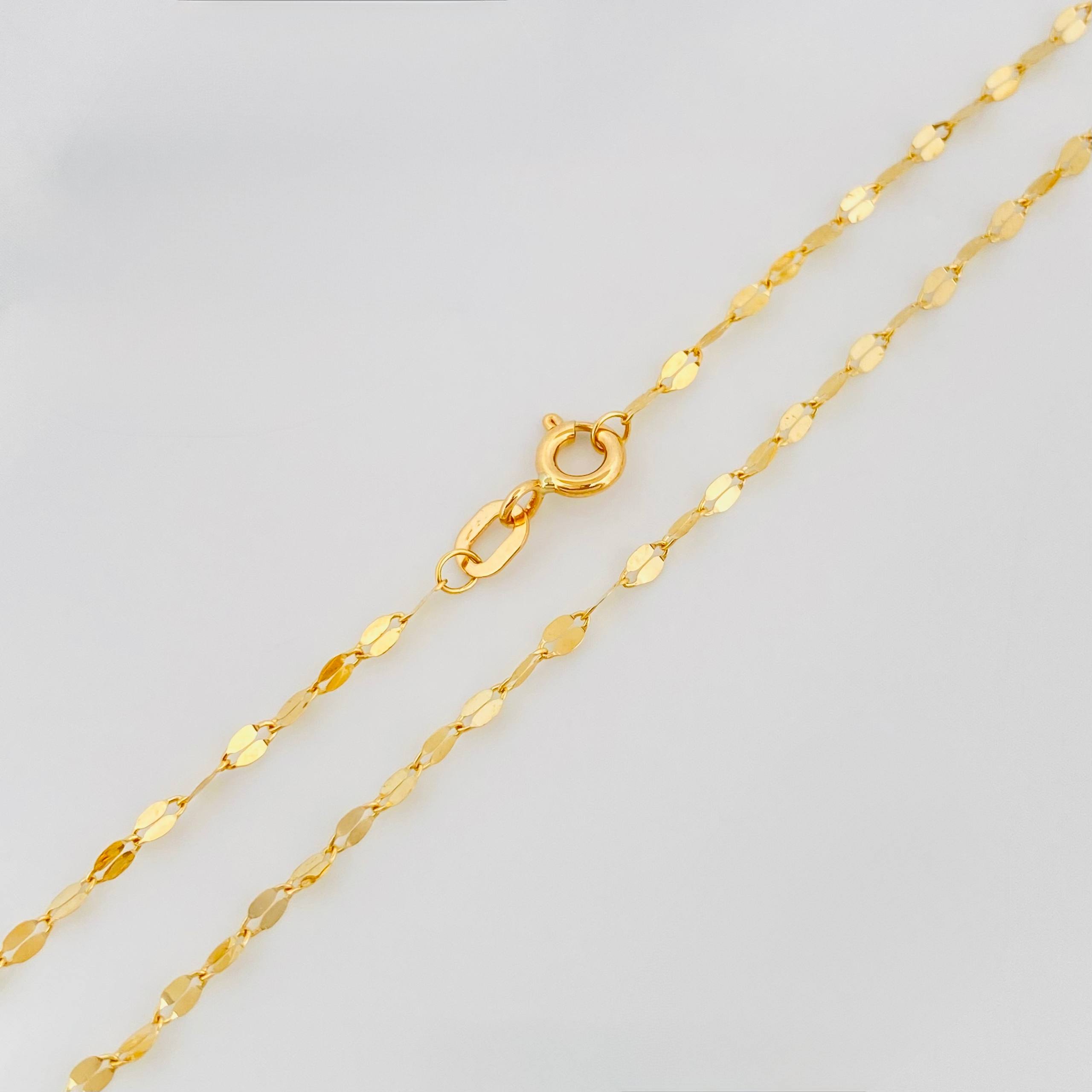 Set Cadena Flor Espejo + Dije Lagrima Halo / 2.3g / 50cm Oro Amarillo 18K