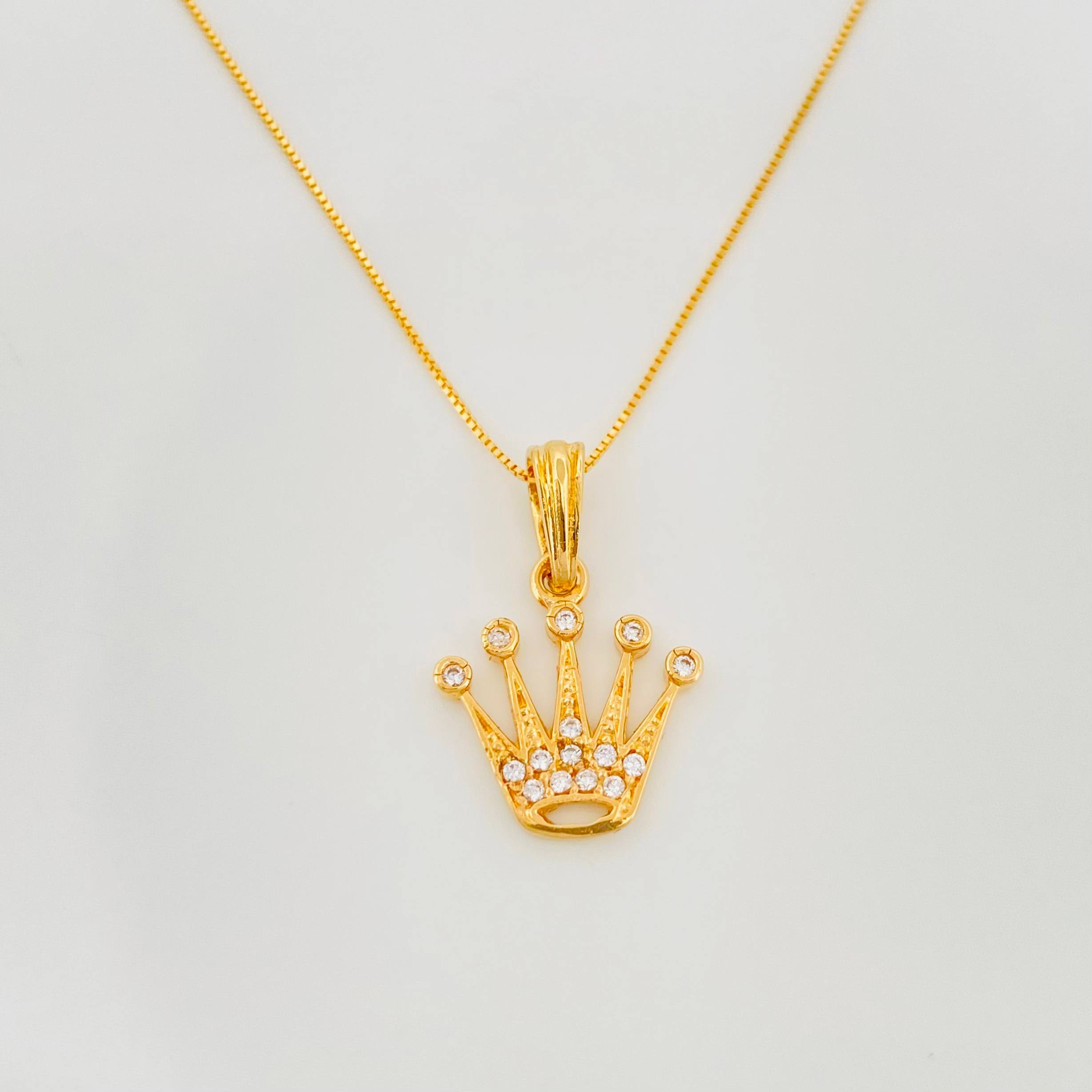 Set Cadena Veneciana + Dije Corona / 2.25g / 50cm Oro Amarillo 18K