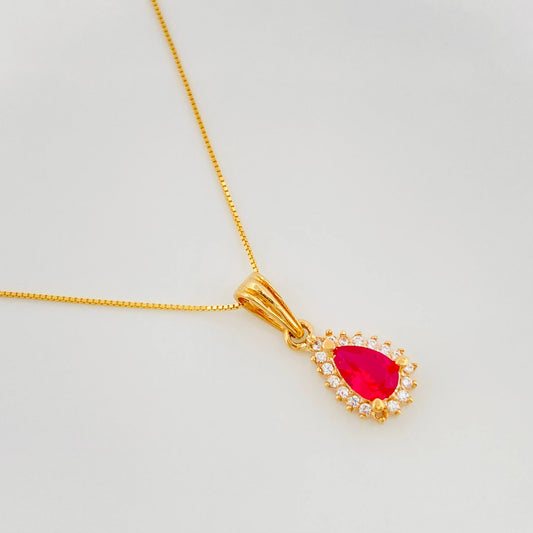 Set Cadena Veneciana + Dije Lagrima Halo / 2.2g / 50cm Oro Amarillo 18K