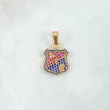 Dije Escudo Independiente Medellin 2gr / 2.2cm / Circones Fuscias Azules Oro Amarillo 18K ©