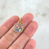 Dije Escudo Independiente Medellin 2gr / 2.2cm / Circones Fuscias Azules Oro Amarillo 18K ©