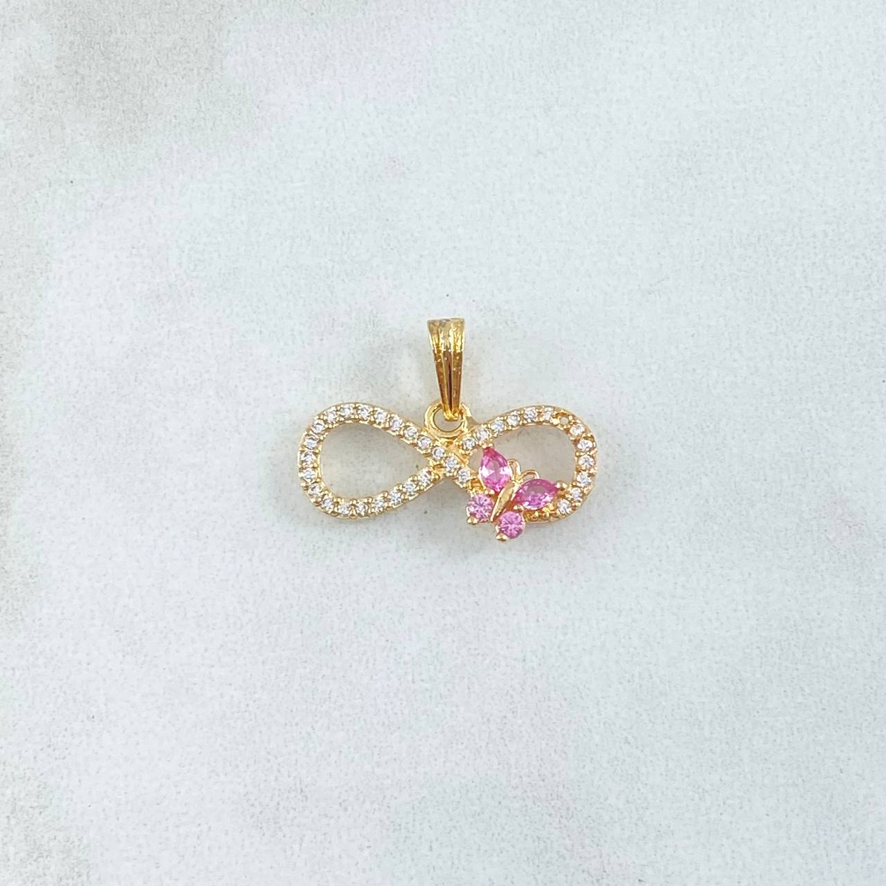 Dije Infinito Tupido Mariposa 1.7gr / 1.5cm / Circones Blancos Lila Oro Amarillo 18K ©