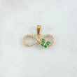 Dije Infinito Tupido Mariposa 1.55gr / 1.5cm / Circones Blancos Verdes Oro Amarillo 18K ©