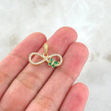 Dije Infinito Tupido Mariposa 1.55gr / 1.5cm / Circones Blancos Verdes Oro Amarillo 18K ©
