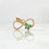 Dije Infinito Tupido Mariposa 1.55gr / 1.5cm / Circones Blancos Verdes Oro Amarillo 18K ©