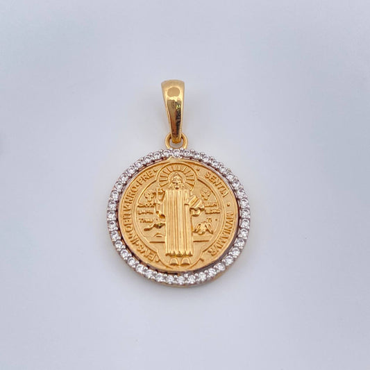 Dije San Benito 2.65gr / 2.6cm / Dos Oros Amarillo Blanco 18K %