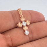 Dije Cruz Trebol 2.4gr / 3cm / Dos Oros Blanco Rosa Nac.Esp. 18K %