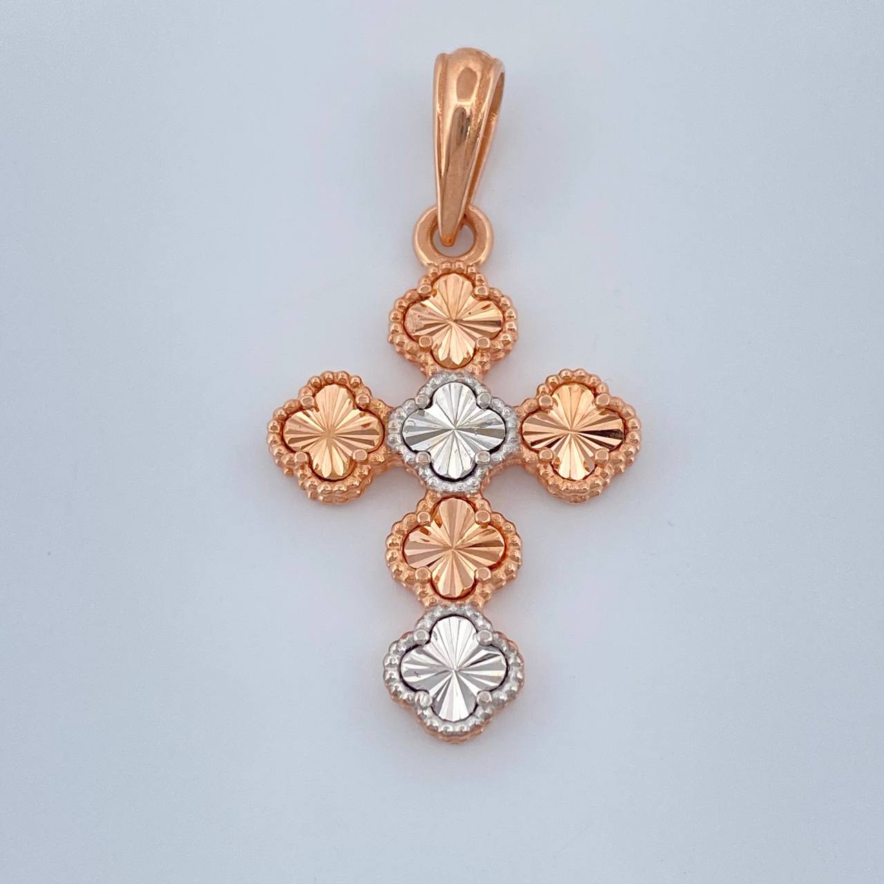 Dije Cruz Trebol 2.4gr / 3cm / Dos Oros Blanco Rosa Nac.Esp. 18K %
