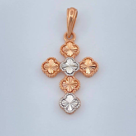 Dije Cruz Trebol 2.4gr / 3cm / Dos Oros Blanco Rosa Nac.Esp. 18K %