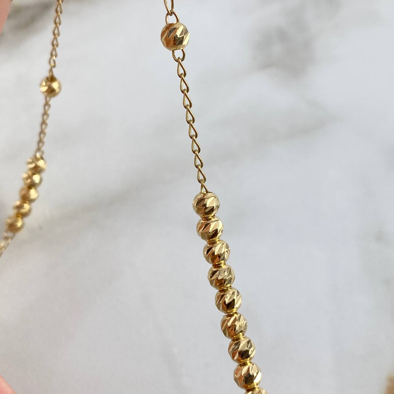 Rosario Virgen María Silueta 10.6gr / 45cm / 4mm Diamantadas Circones Blancos Oro Amarillo