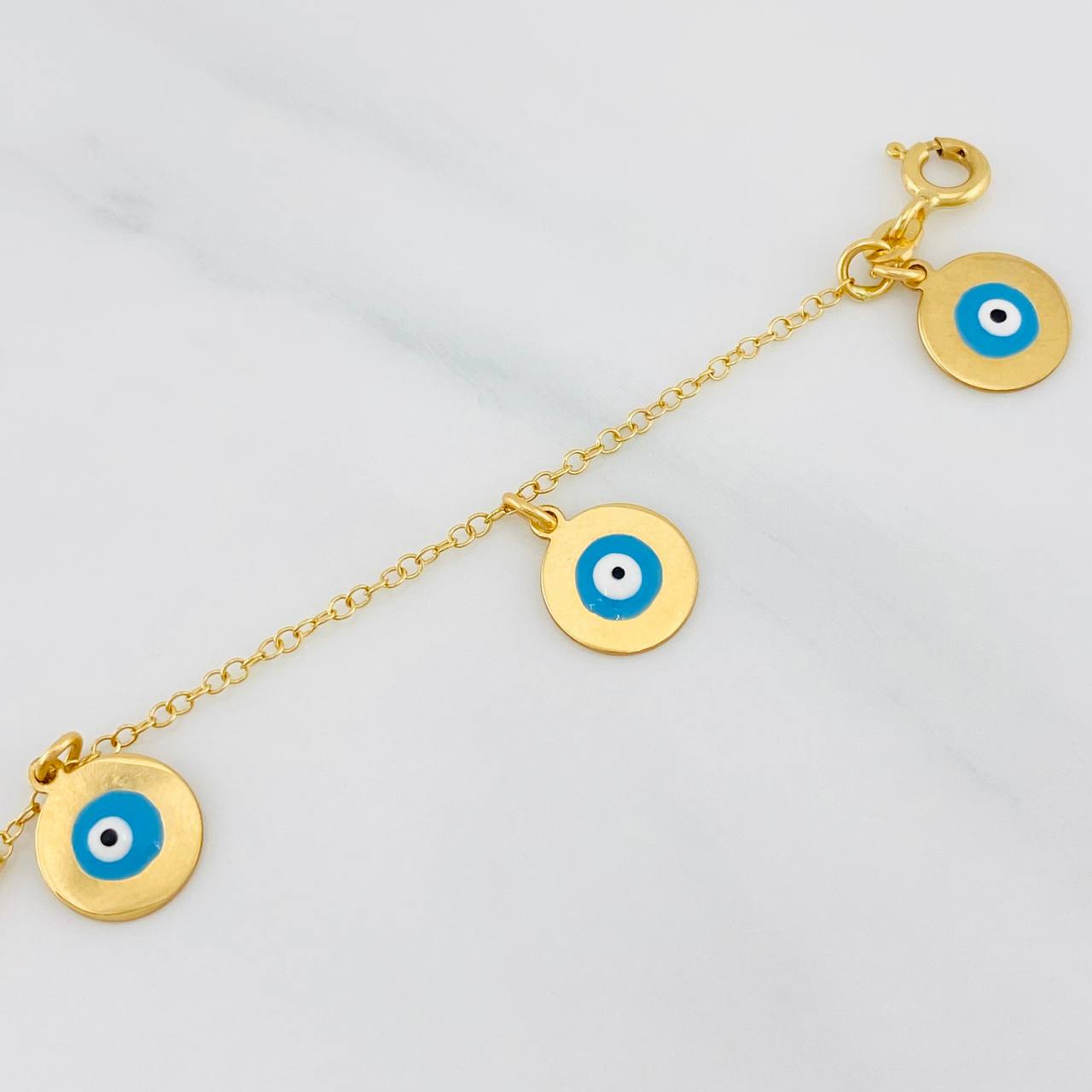 Pulso Bebé Aro Seguido Ojos Turcos 2.5g / 11cm / 1.5mm Oro Amarillo 18K