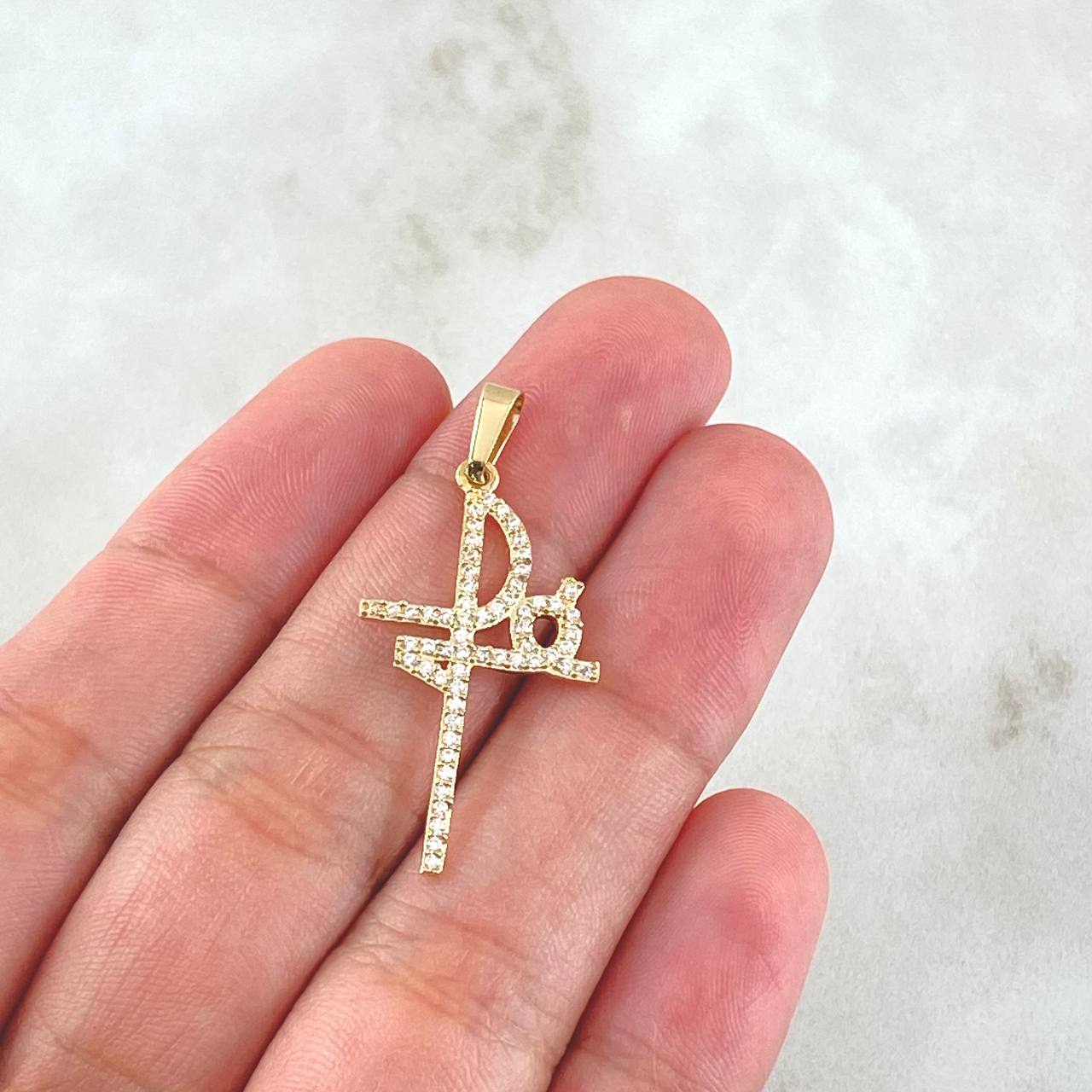 Dije Fé Tupido 1.4gr / 3.5cm / Circones Blancos Oro Amarillo 18K ©