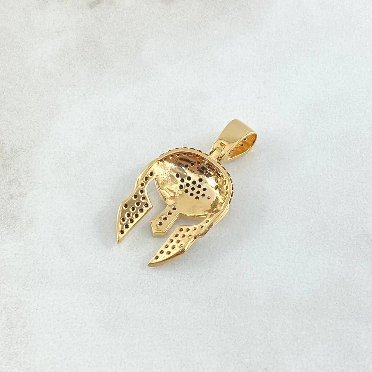 Dije Casco Gladiador 3.45gr / 3cm / Circones Negros Oro Amarillo 18K ©