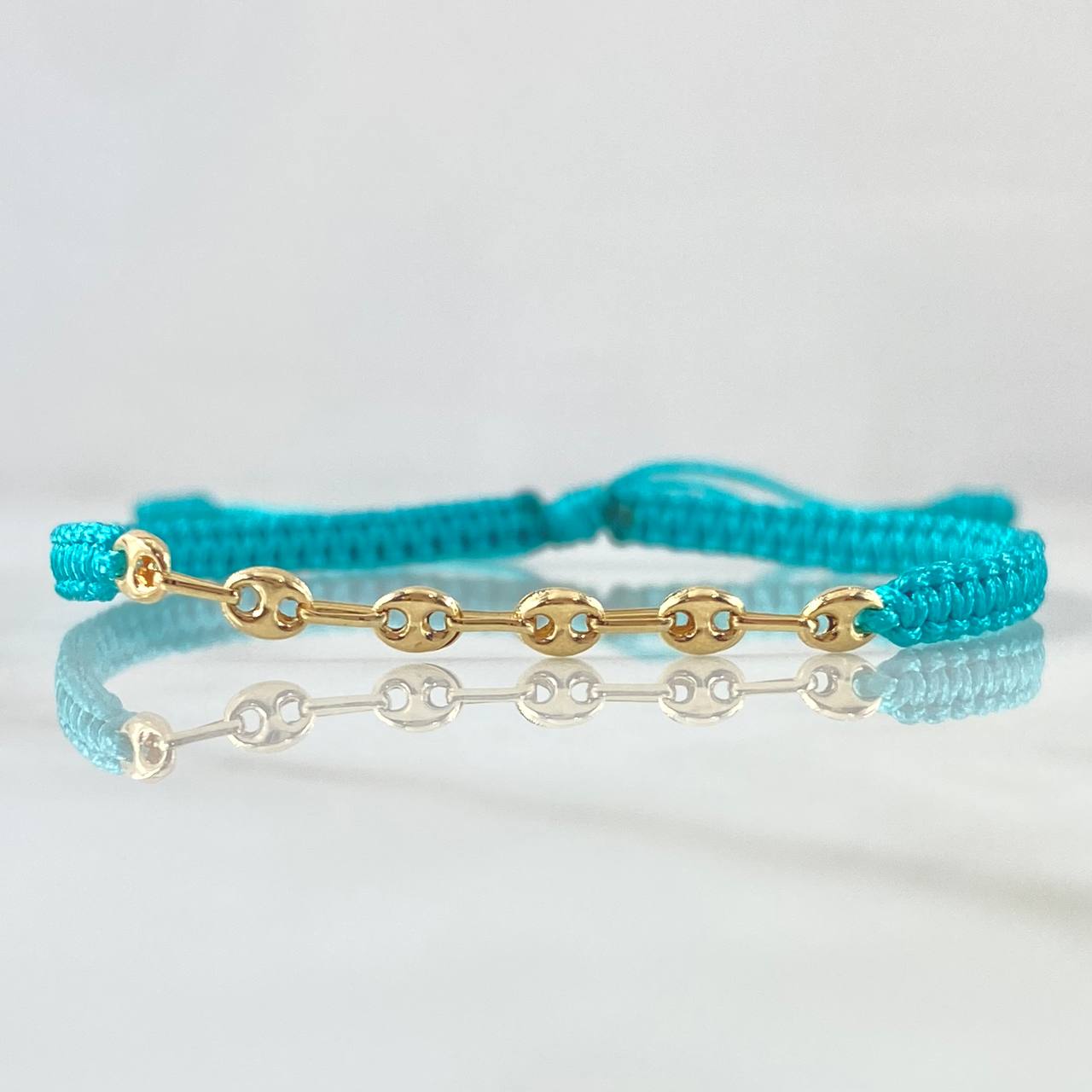 Pulsera Azul Retazo GC 0.35gr / 3.2mm Seis Eslabones Oro Amarillo 18K (Oferta) *