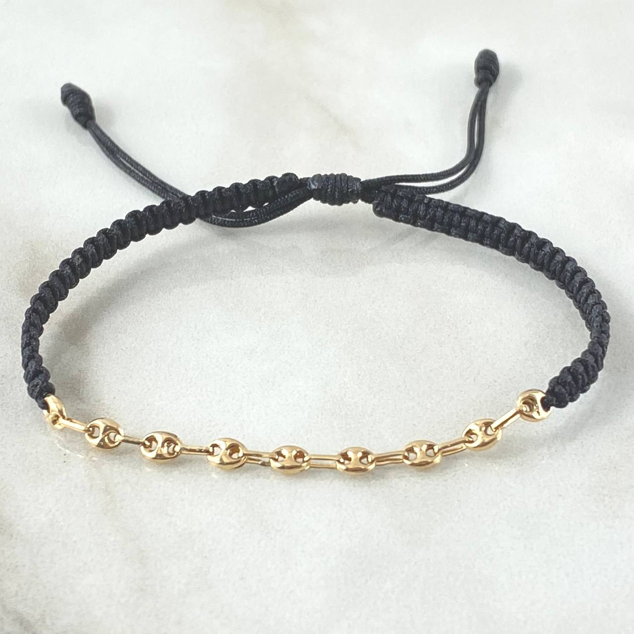 Pulsera Negra Retazo GC 0.55gr / 3.2mm Nueve Eslabones Oro Amarillo 18K (Oferta)