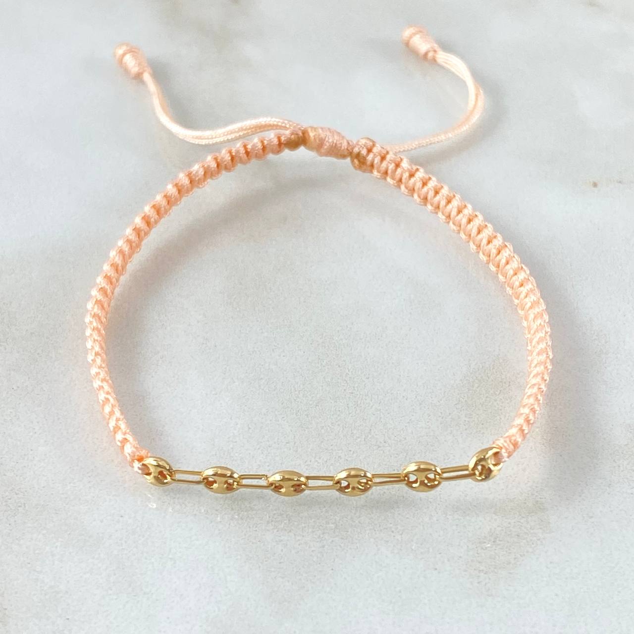 Pulsera Rosada Retazo GC 0.35gr / 3.2mm Seis Eslabones Oro Amarillo 18K (Oferta) *