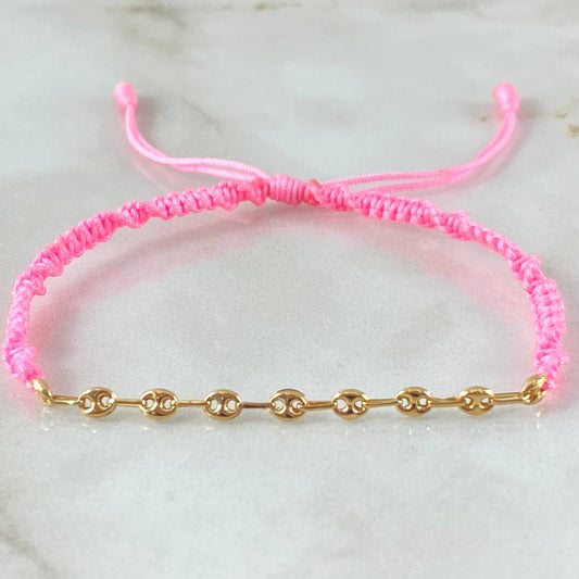 Pulsera Rosada Retazo GC 0.55gr / 3.2mm Nueve Eslabones Oro Amarillo 18K (Oferta)