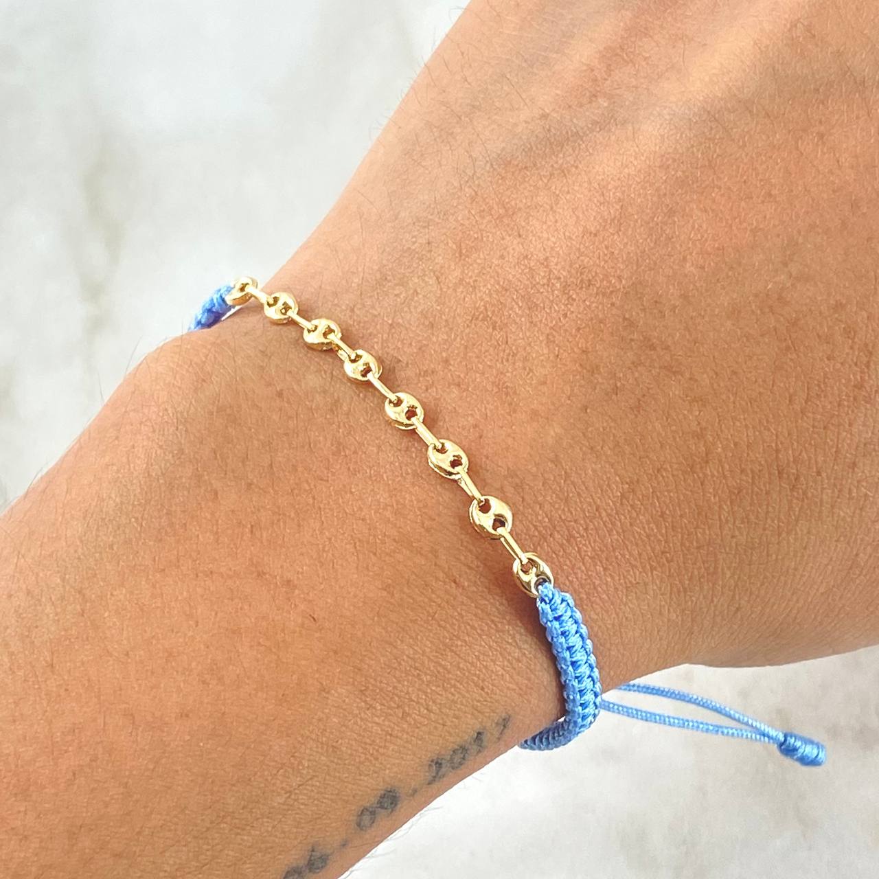 Pulsera Azul Retazo GC 0.5gr / 3.2mm Ocho Eslabones Oro Amarillo 18K (Oferta)