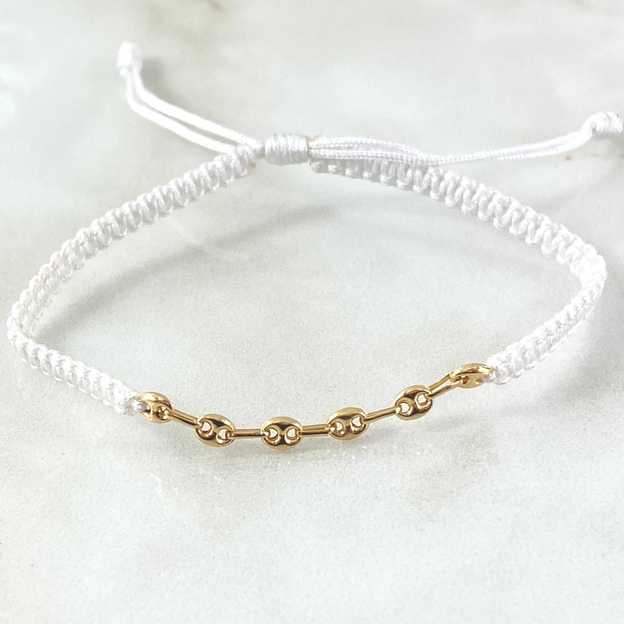 Pulsera Blanca Retazo GC 0.35gr / 3.2mm Seis Eslabones Oro Amarillo 18K (Oferta) *