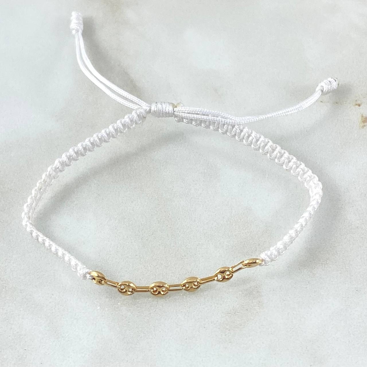 Pulsera Blanca Retazo GC 0.35gr / 3.2mm Seis Eslabones Oro Amarillo 18K (Oferta) *