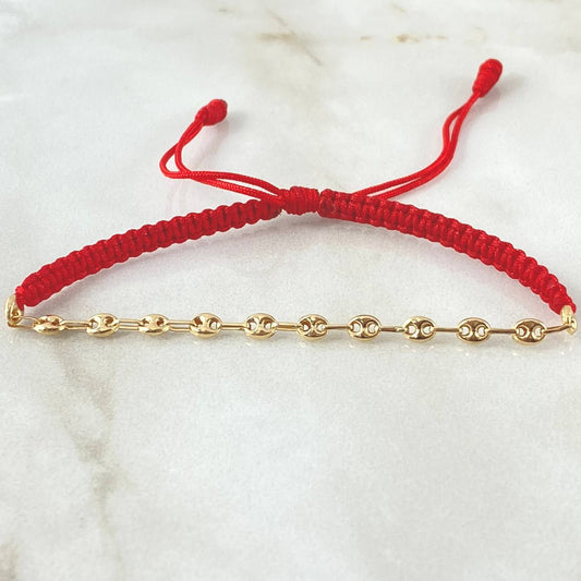 Pulsera Roja Retazo GC 0.7gr / 3.2mm Doce Eslabones Oro Amarillo 18K (Oferta)