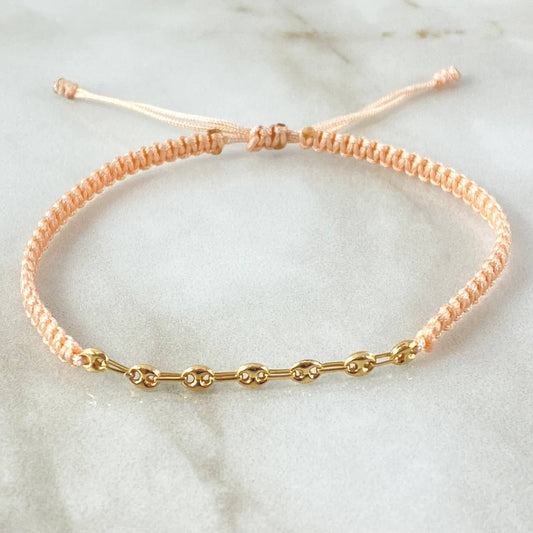 Pulsera Rosada Retazo GC 0.45gr / 3.2mm Siete Eslabones Oro Amarillo 18K (Oferta) *