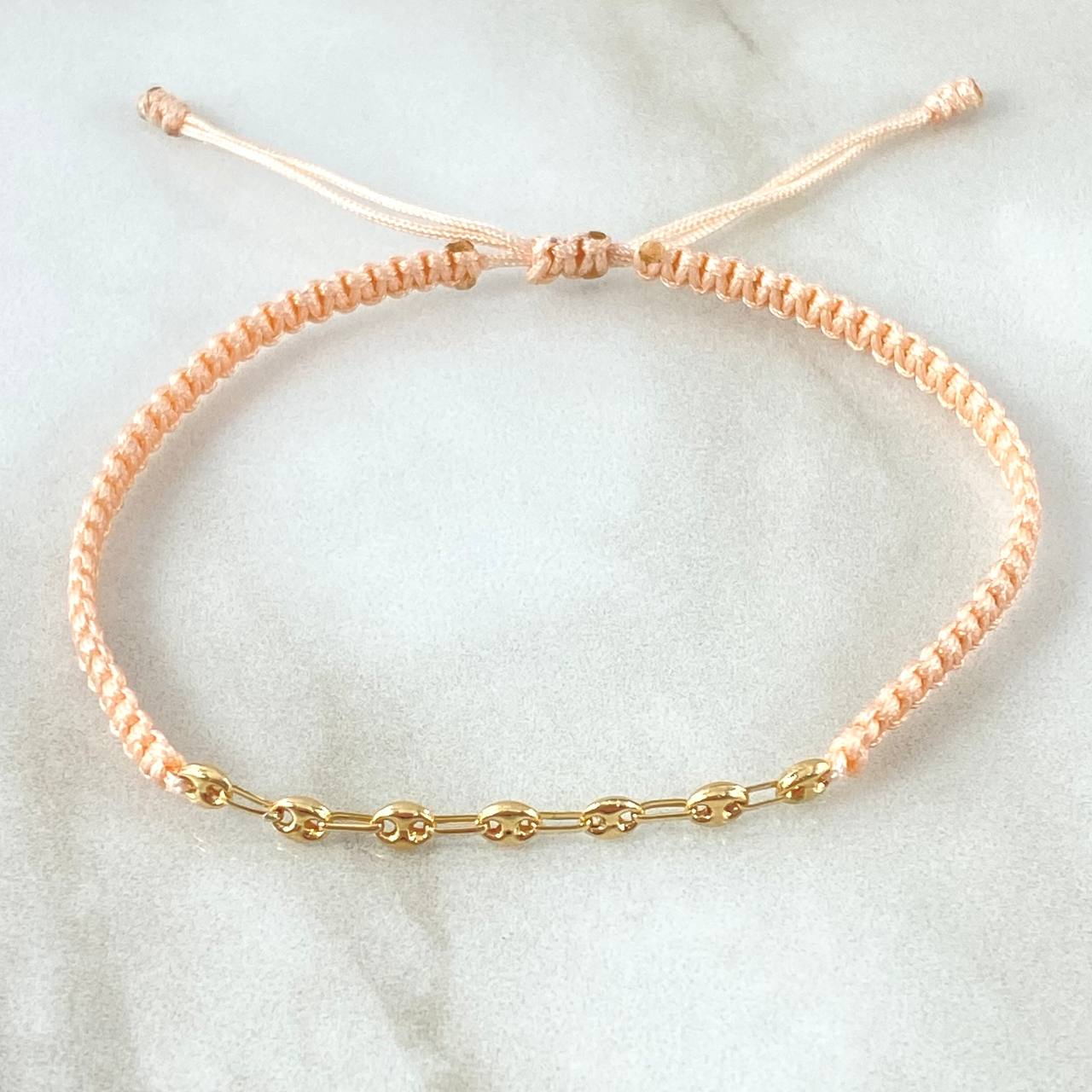 Pulsera Rosada Retazo GC 0.45gr / 3.2mm Siete Eslabones Oro Amarillo 18K (Oferta) *