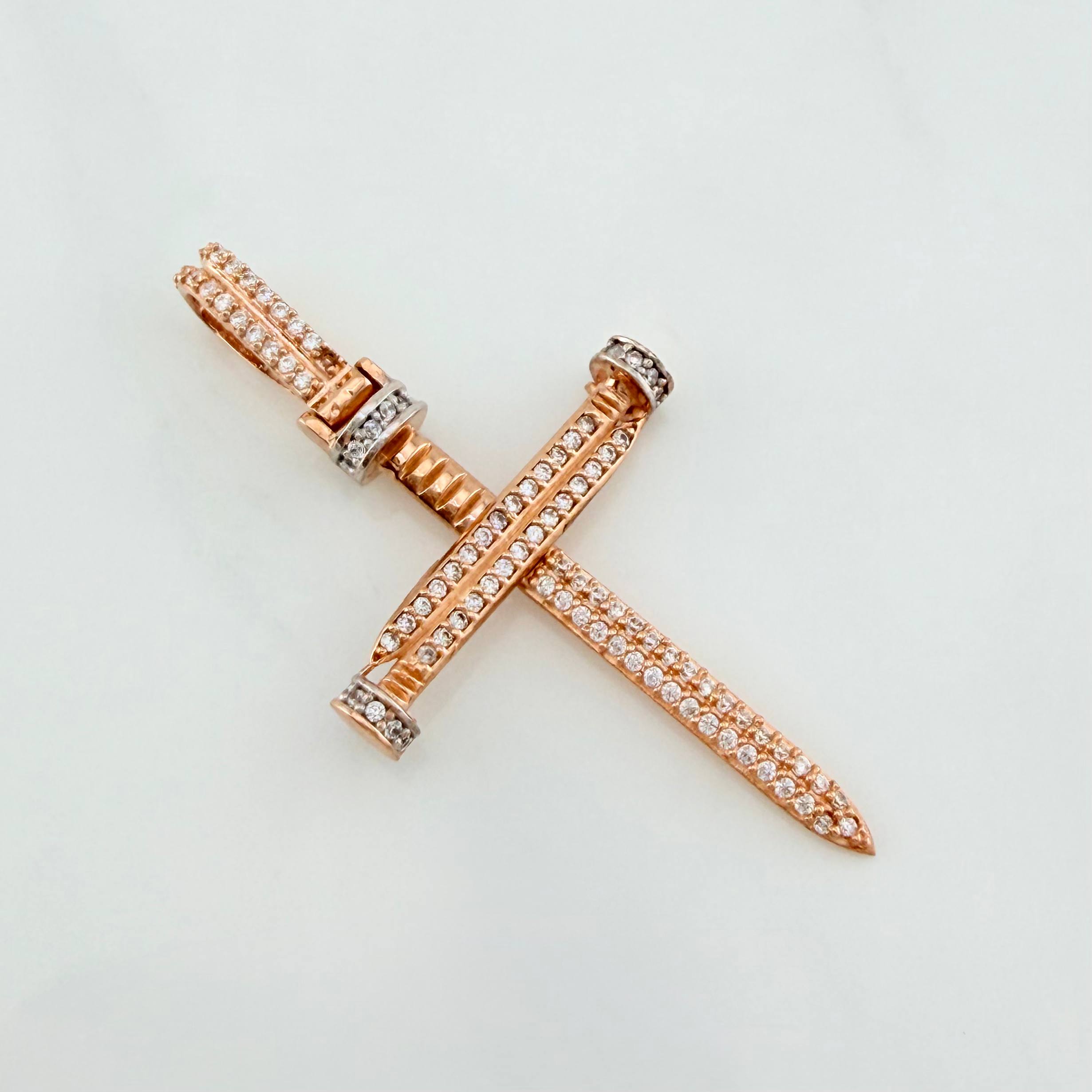 Dije Cruz Clavo 3.95 g / 5 cm Dos Oros Blanco Rosa 18K