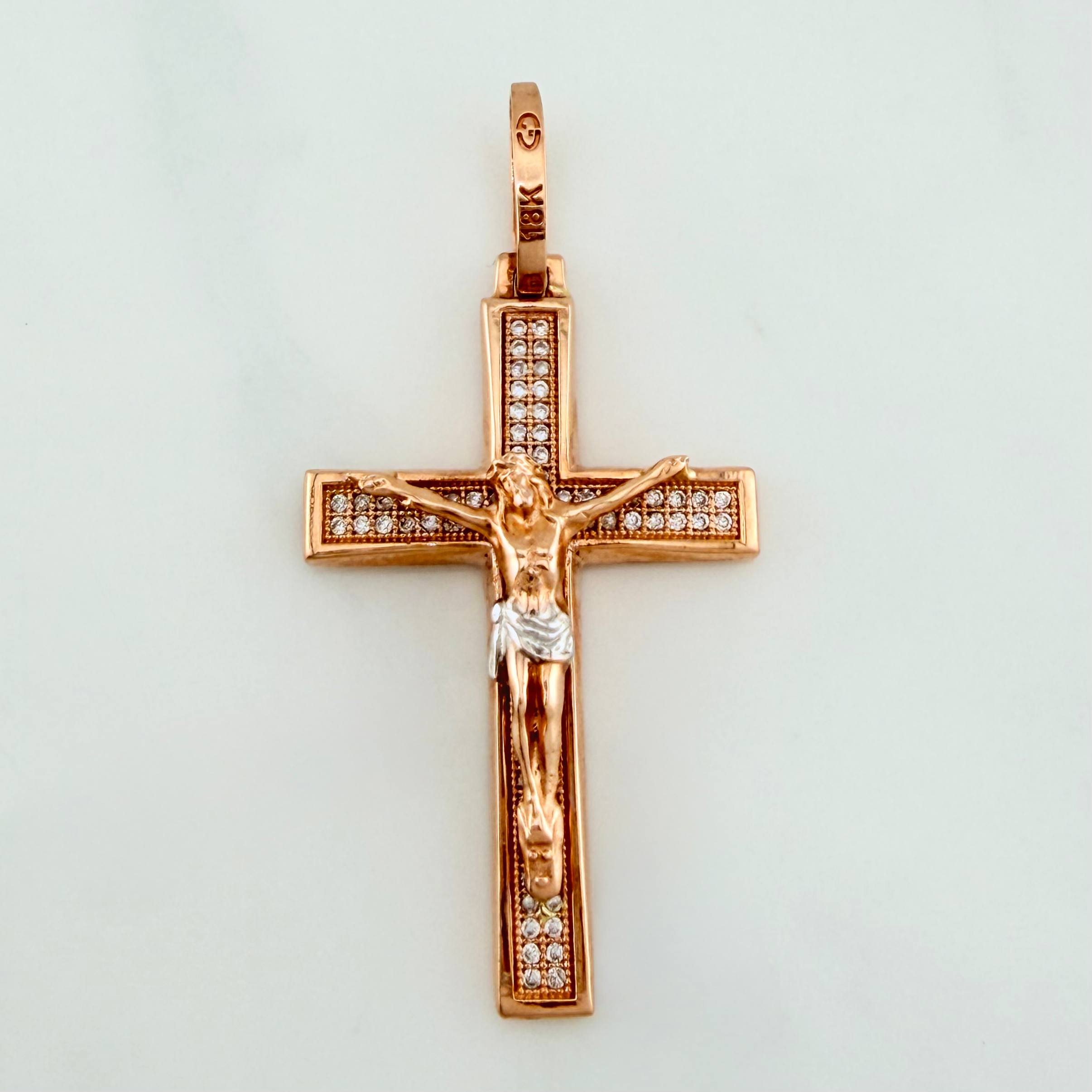 Dije Cruz Cristo 6.5 g / 5 cm Dos Oros Blanco Rosa 18K