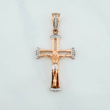 Dije Cruz Cristo 3.4 g / 4.5 cm Dos Oros Blanco Rosa 18K