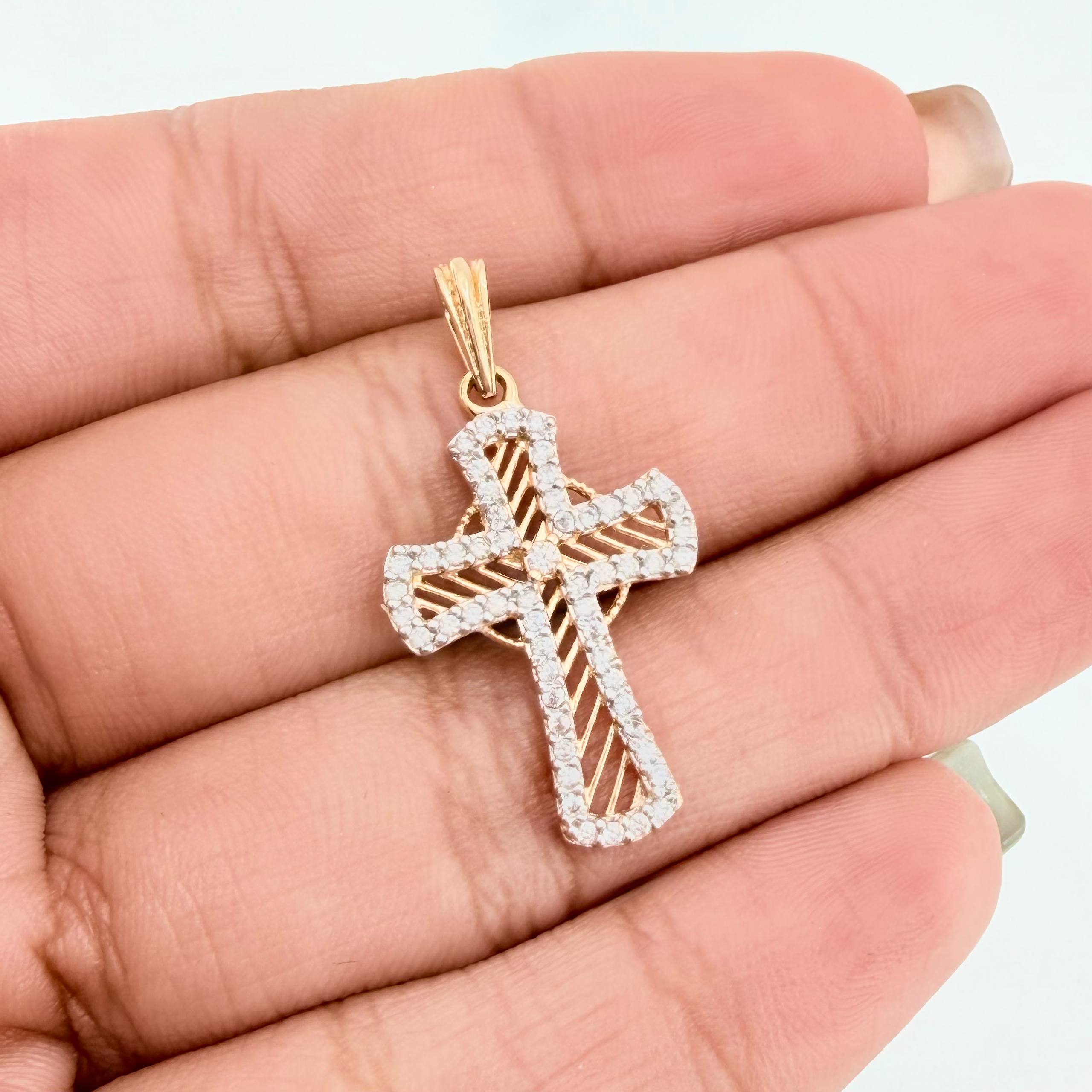 Dije Cruz 1.85 g / 3 cm Dos Oros Amarillo Blanco 18K