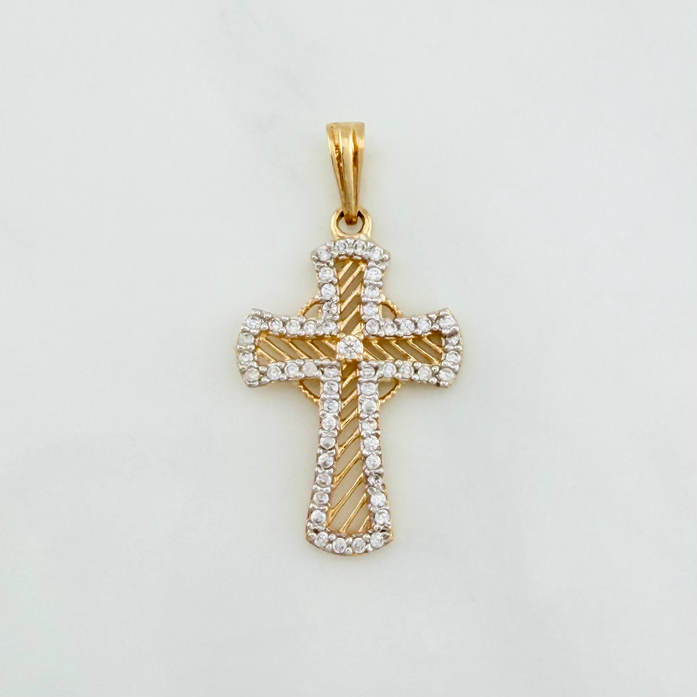 Dije Cruz 1.85 g / 3 cm Dos Oros Amarillo Blanco 18K