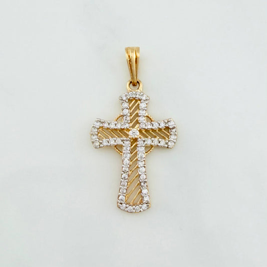 Dije Cruz 1.85 g / 3 cm Dos Oros Amarillo Blanco 18K