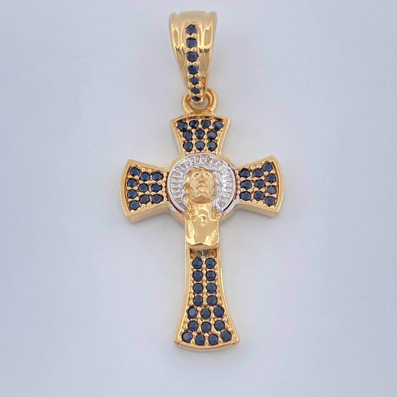 Dije Cruz Rostro Cristo 3.4gr / 3.3cm / Dos Oros Amarillo Blanco 18K %