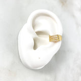 Piercing Earcuff Simulador 1.9gr / 1cm / Cuatro Lineas Circones Blancos Oro Amarillo (Joya) *