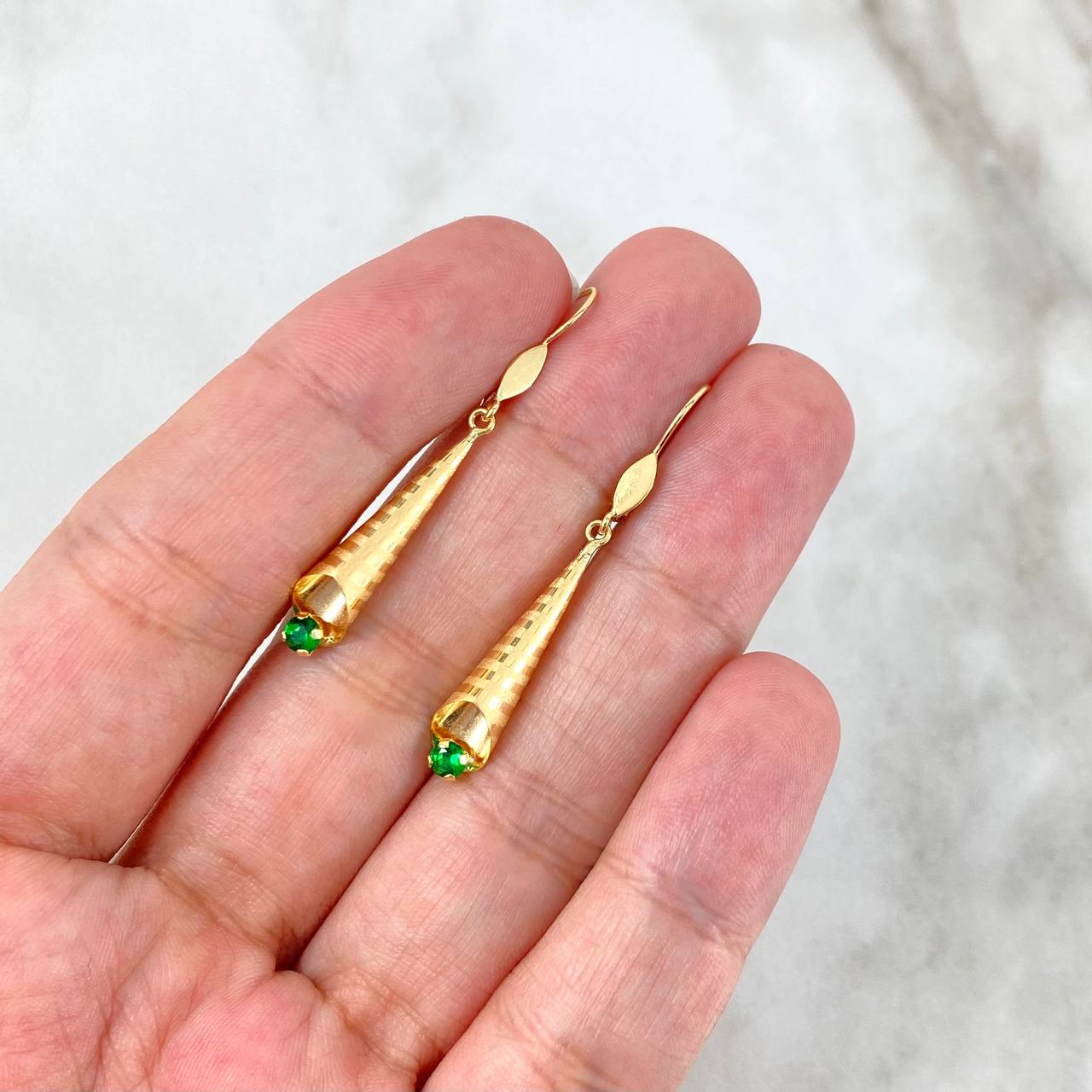Candongas Corneta 1.4gr / 3.8cm-2.5cm / Circon Verde Oro Amarillo *