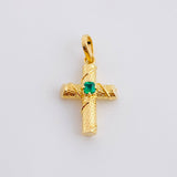 Dije Cruz Tronco Esmeralda 7pts 1.3g / 2.3cm Oro Amarillo 18K