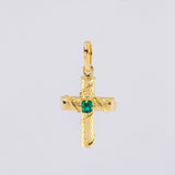 Dije Cruz Tronco Esmeralda 7pts 1.3g / 2.3cm Oro Amarillo 18K