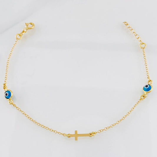 Pulso Aro Seguido Cruz 1.4g / 17.5cm / 1.3mm Oro Amarillo 18K