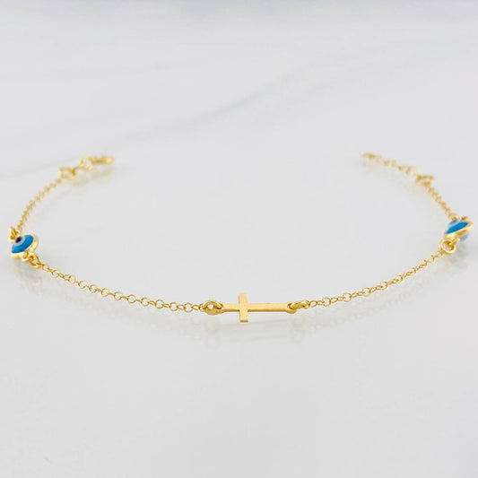 Pulso Modulable Aro Seguido Cruz 1.4g / 16.6cm - 17.5cm / 1.31mm Oro Amarillo 18K