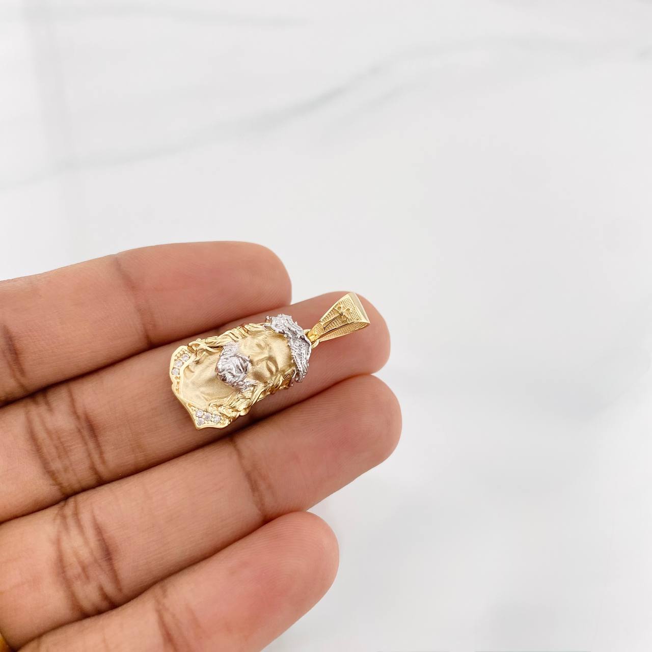 Dije Rostro Cristo 3.35g / 3cm Dos Oros Amarillo Blanco 18K