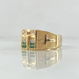 Anillo Cristo Punteado 5.6gr / T10 1/4 / Circones Blancos Verdes Oro Amarillo 18K ©