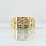 Anillo Cristo Punteado 5.6gr / T10 1/4 / Circones Blancos Verdes Oro Amarillo 18K ©