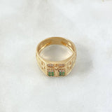 Anillo Cristo Punteado 5.6gr / T10 1/4 / Circones Blancos Verdes Oro Amarillo 18K ©