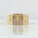 Anillo Cristo Punteado 5.4gr / T9 / Circones Blancos Oro Amarillo 18K ©