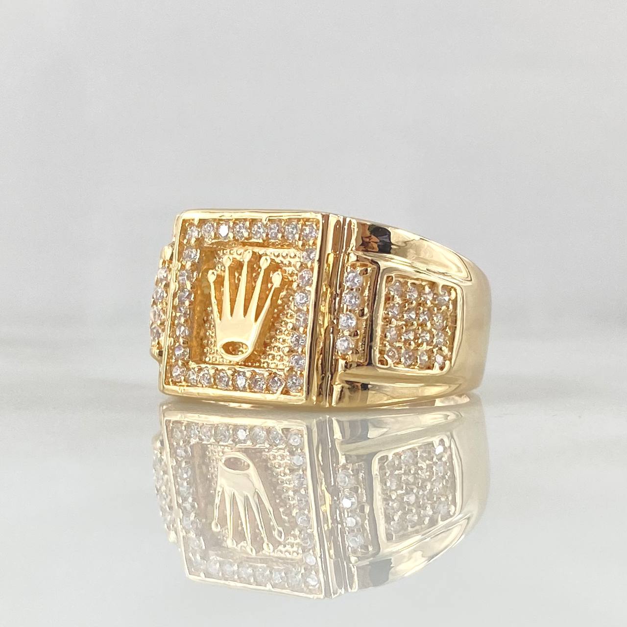Anillo Cuadrado Corona RX Tupido 6.8gr / T9 3/4 / Circones Blancos Oro Amarillo 18K ©