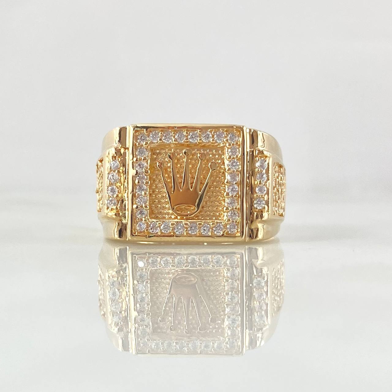 Anillo Cuadrado Corona RX Tupido 6.8gr / T9 3/4 / Circones Blancos Oro Amarillo 18K ©