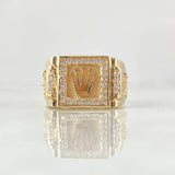 Anillo Cuadrado Corona RX Tupido 6.8gr / T9 3/4 / Circones Blancos Oro Amarillo 18K ©