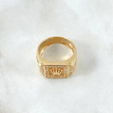 Anillo Cuadrado Corona RX Tupido 6.8gr / T9 3/4 / Circones Blancos Oro Amarillo 18K ©