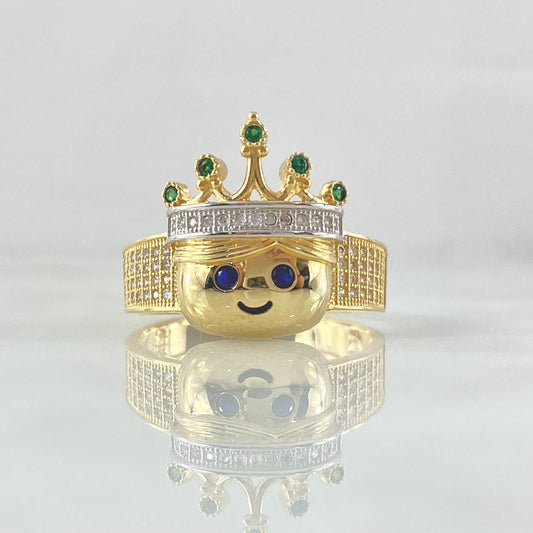 Anillo Corona Rey Emogi 7.05gr / T11 / Circones Blancos Verdes Azules Dos Oros Amarillo Blanco 18K ©